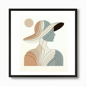 Woman With Hat In Summer - Creative Minimal Illustration Poster