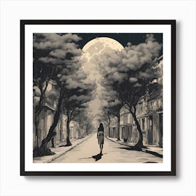 0 A Girl Walk In A Long Street , Full Tree And The E Esrgan V1 X2plus Art Print