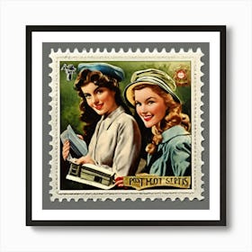 Two Women On A Stamp Art Print