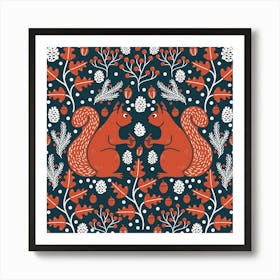 Red Squirrels in a Green Forest Art Print