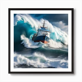 Ship In A Big Wave Art Print