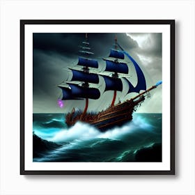 Pirate Ship In Stormy Sea 7 Art Print