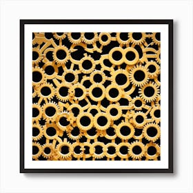 Gold Gears On Black Background 6 Art Print