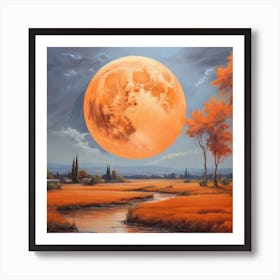 Full Moon Over The River Art Print