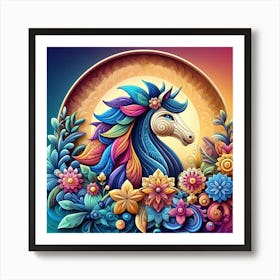 Colorful Horse With Flowers Art Print