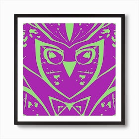 Abstract Owl Pink And Green Art Print