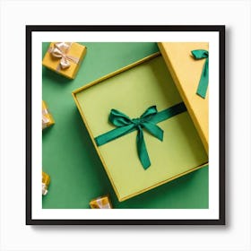 Gift Boxes On Green Background Art Print