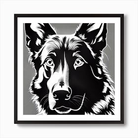 German Shepherd Canvas Print, Black and white illustration, Dog drawing, Dog art, Animal illustration, Pet portrait, Realistic dog art Art Print