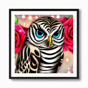 Owl With Roses 5 Art Print