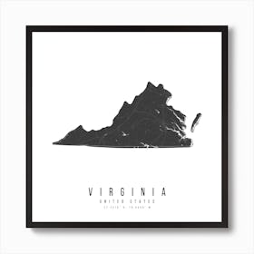 Virginia Mono Black And White Modern Minimal Street Map Square Art Print