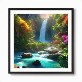 Waterfall In The Jungle 38 Art Print