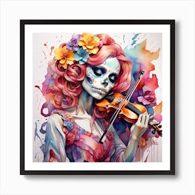 Skeleton girl playing violin Art Print