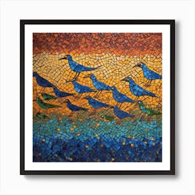 Mosaic Blue Birds Choir Art Print