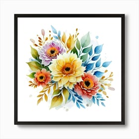 A Watercolor Painting Of Colorful Flowers And Le (2) (1) Out Art Print