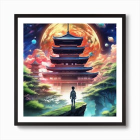 Boy Looking At The Moon Art Print