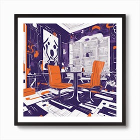 Drew Illustration Of Scream On Chair In Bright Colors, Vector Ilustracije, In The Style Of Dark Navy (2) Art Print