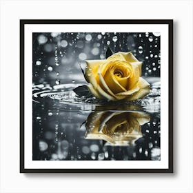 Yellow Rose In The Rain Art Print