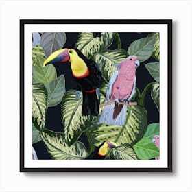 Birds And Leaves Square Art Print