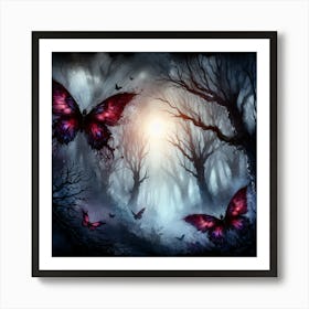 Butterfly in Dark Haunted Woods I Art Print