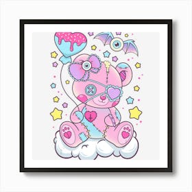 Limited Edition Kawaii Pastel Goth Cute Creepy Bear Art Print