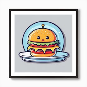 Cartoon Hamburger On A Plate 3 Art Print