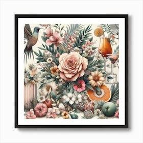 Hummingbirds And Flowers Art Print