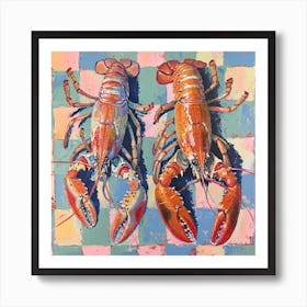 Pastel Tile Lobster 1 Art Print