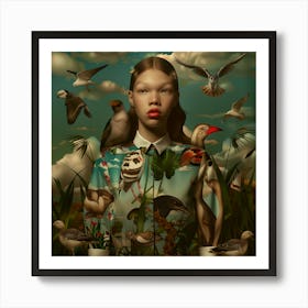 Girl With Birds Art Print