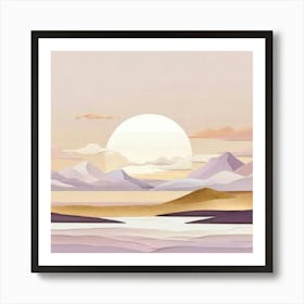 Sunset In The Mountains gold and lilac Art Print