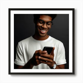 Young African American Man Using Smart Phone Art Print