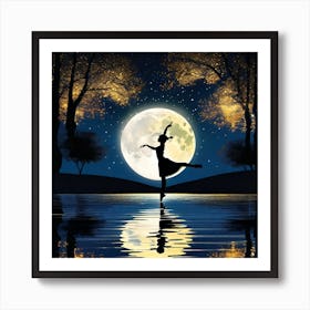 Silhouette Of A Ballerina At Night Art Print