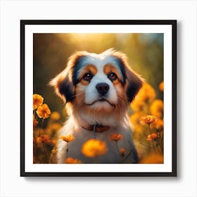 Dog In Flowers Art Print