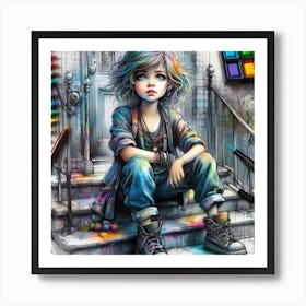 Girl Sitting On Steps 2 Art Print