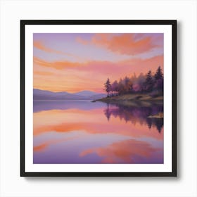 Sunset By The Lake Paintings Art Print Art Print