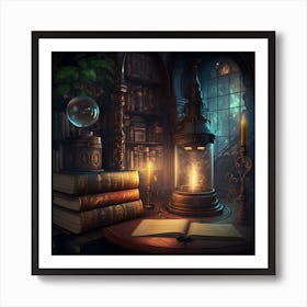 Myeera Mystery Library Nostalgic Steampunk Style Library Books Art Print