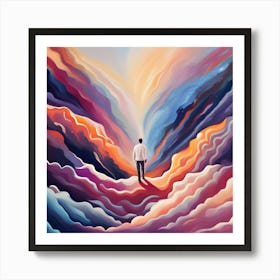 Man Walking On Clouds wallart colorful print abstract poster art illustration design texture for canvas Art Print