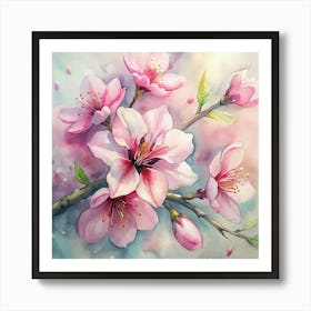 Cherry Blossoms Watercolor Painting Art Print