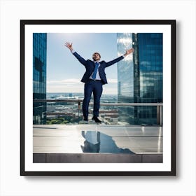 Businessman Jumping In The Sky Art Print