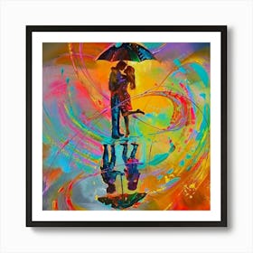 Kissing Couple With Umbrella Art Print