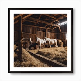 Horses In A Barn Art Print