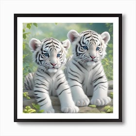 White Tiger Cubs 2 Art Print