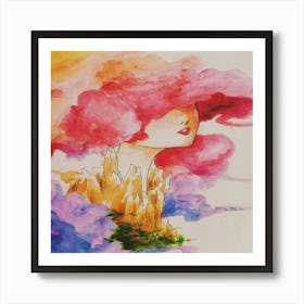 Watercolor Of A Woman With Pink Hair Art Print