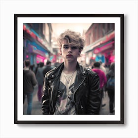 Leather jacket city boy Art Print