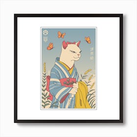 White Cat Ukiyo-e Art Print