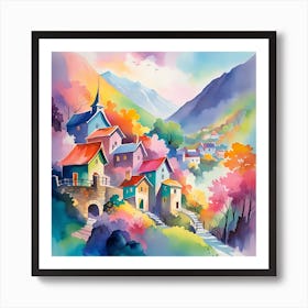 Colorful Village In The Mountains 1 Art Print