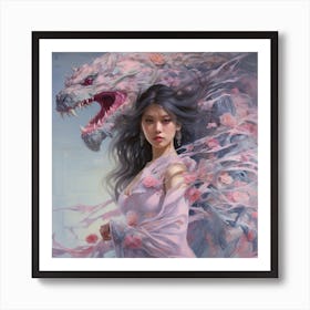 Chinese Girl With Dragon Art Print