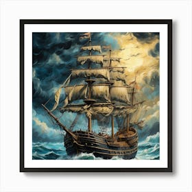 Ship In The Storm Art Print