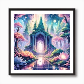 A Fantasy Forest With Twinkling Stars In Pastel Tone Square Composition 108 Art Print