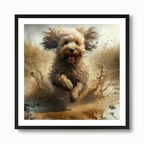 Dog Running In Mud 4 Art Print