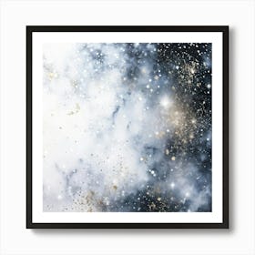 Abstract Galaxy In Watercolor Foreground Dust And Silver Sparkles Shimmering Space With A Bokeh Ef Art Print